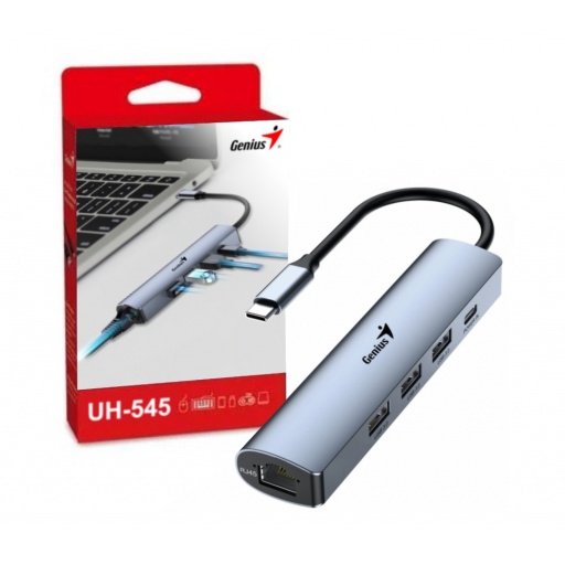 Hub Genius USB-C a USB-A, USB-C y RJ-45