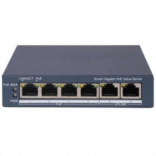 Switch PoE Hikvision 6 puertos gigabit 45w admin.