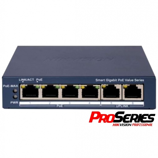 Switch PoE Hikvision PRO 6 puertos gigabit 60w admin.